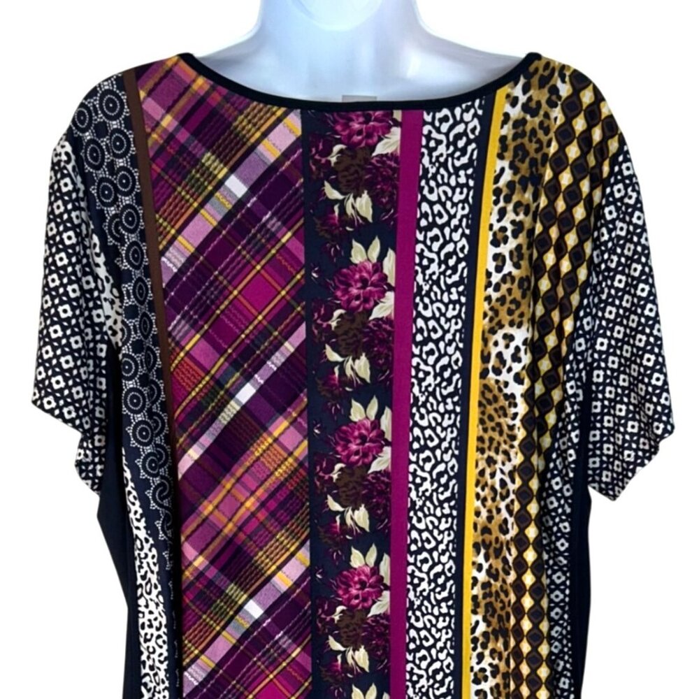 Peter Nygard Women's Geometric Top Blouse Plaid Cheetah Animal Print Size XL - Picture 4 of 6